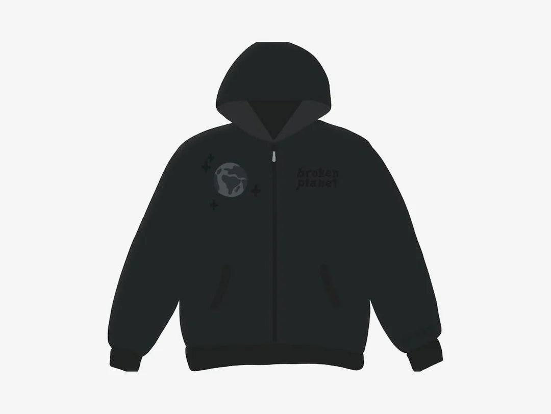 Broken Planet Market Spider Web Soot Black Zip Up Hoodie