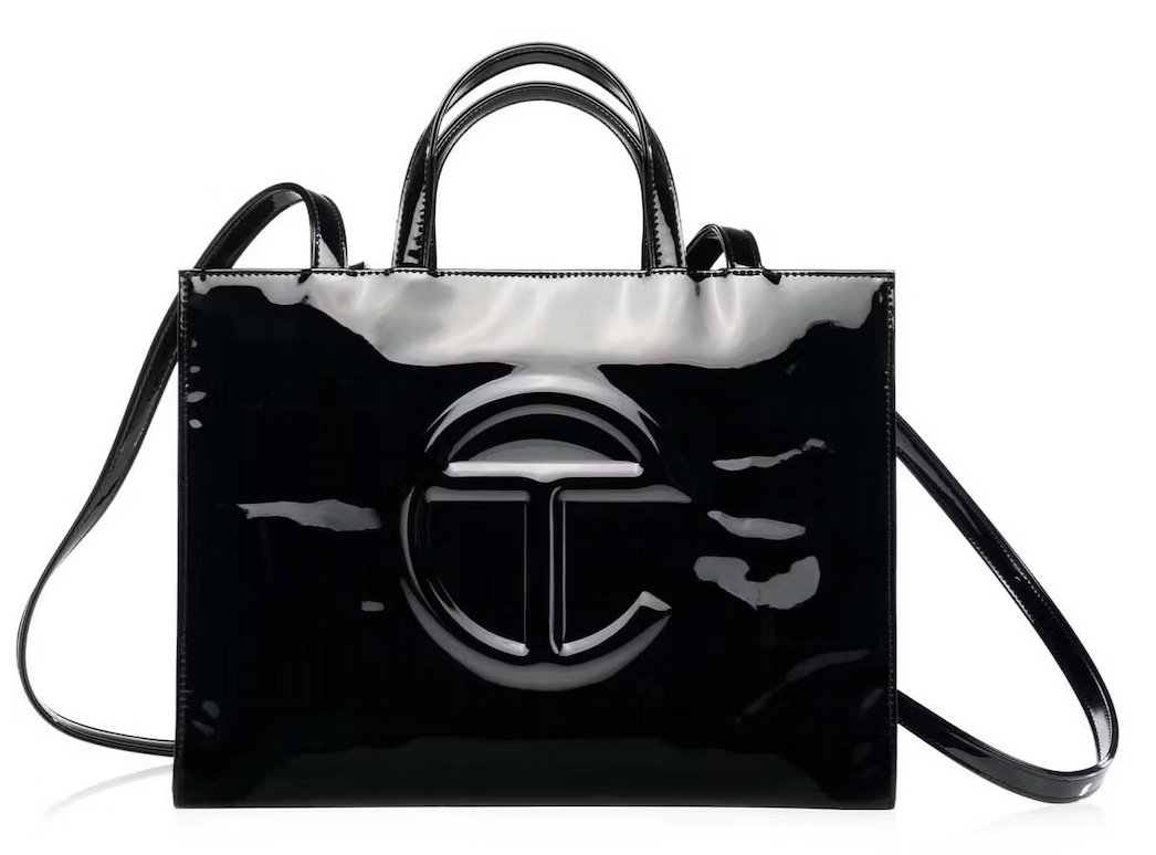 TELFAR SHOPPING BAG MEDIUM PATENT BLACK