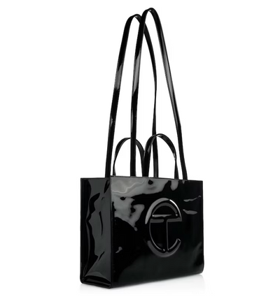 TELFAR SHOPPING BAG MEDIUM PATENT BLACK